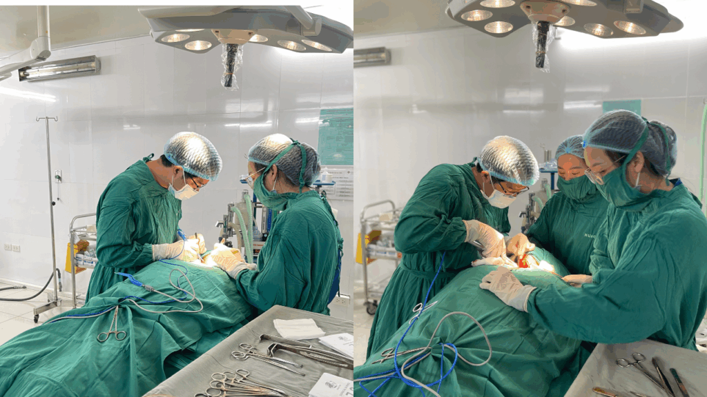 BS Toàn trực tiếp thực hiện ca phẫu thuật với thiết bị dao diện